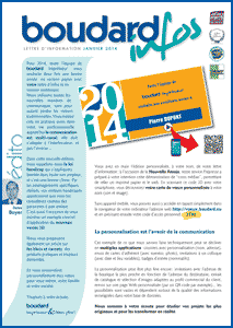 Janvier 2014 - personnalisation des imprimés - impression QR code - loi handicap - impression braille - vernis 3D - blocs et carnets - reportage imprimerie - TVA des imprimés